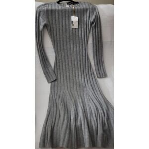 Quince Mongolian Cashmere Ribbed Knit Midi Dress Gray Size XS